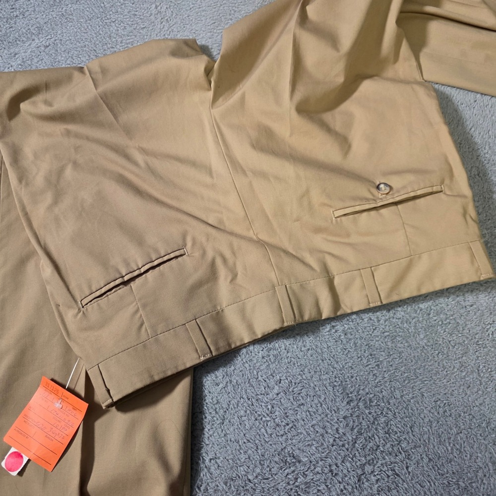 Gallery 5 Mens 36x32 Dress Chinos Khaki Tan Vintage Straight Leg Trousers - Picture 7 of 8